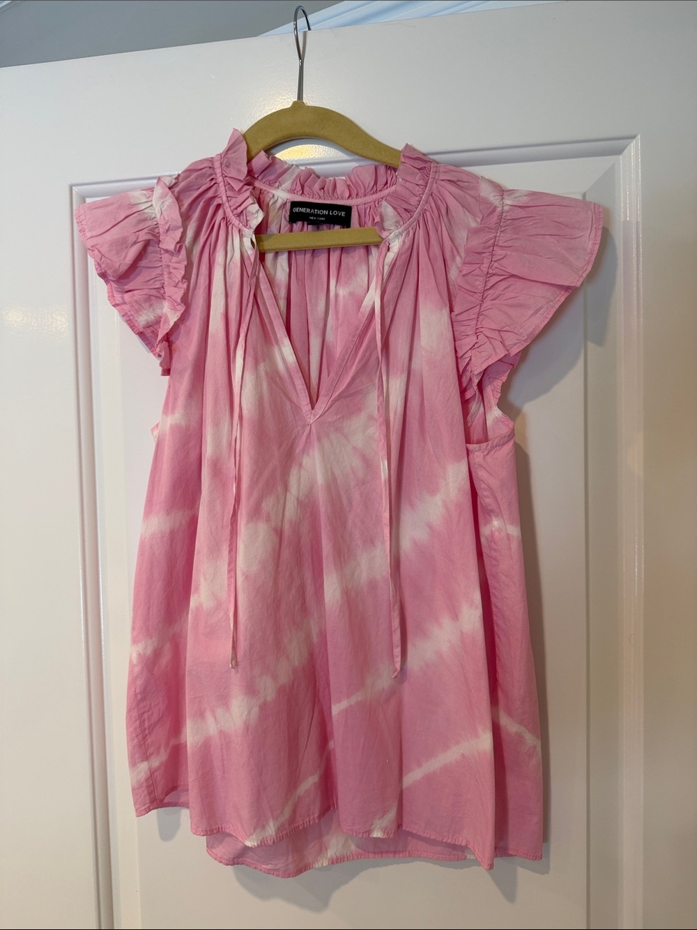 Generation Love Pink & White Tie-Dye Ruffle Sleeve Cotton Blouse